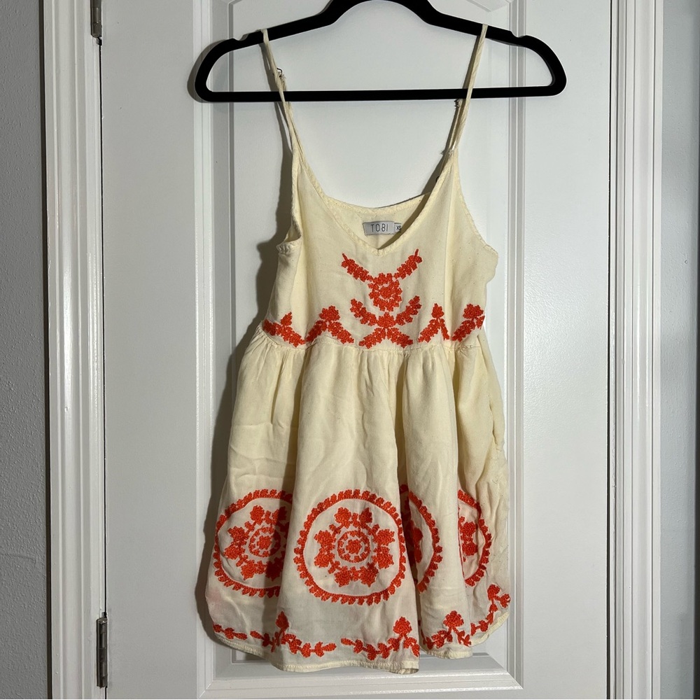 Tobi Cream and Orange Crocheted Design Romper